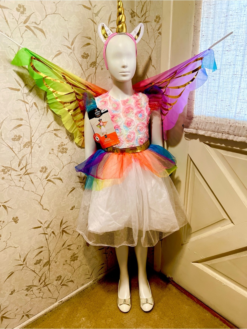 Unicorn Fairy Rainbow Tulle Halloween Costume Dress w/ lights & Headband 4T/5T